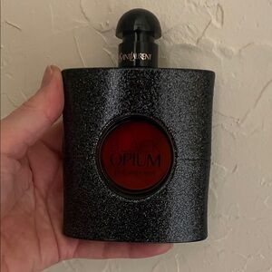 Yves Saint Laurent Black Textured Fragrance Bottle with Red Window: 3oz